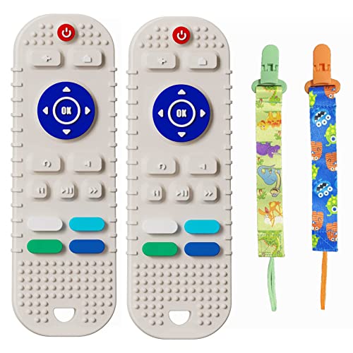Image of Baby Teething Toys, 2 Pack Soft Silicone Remote Control Shape Teething Toys for Babies 6-12 Months, BPA Free Molar Teether Chew Toys for Infant Boys Girls Baby (Beige & Beige)
