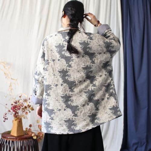 Ystylee Women Chinese Tang Suit Quilted Coat Cotton Linen Jacquard Loose Kimono Cotton Padded Jacket Outwear2