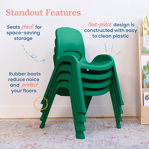 Image of ECR4Kids Plastic Stackable SitRight Chair, 11in, Classroom Furniture, Green, 4-Pack