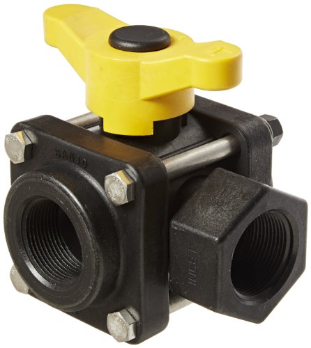 Banjo V125SL Polypropylene Side Load Ball Valve, Three Piece, Three Way, Full Port, 1-1/4