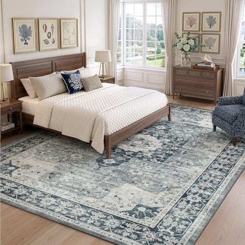 Tapis antidérapant lavable DEXI bleu pour protéger vos parquets - 8