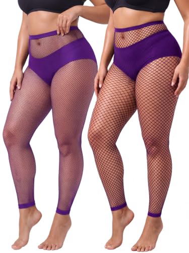 Image of CharnmRose 2 Pairs Women's Footless Fishnet Tights High Waist Fishnets for Women Fishnet Stockings