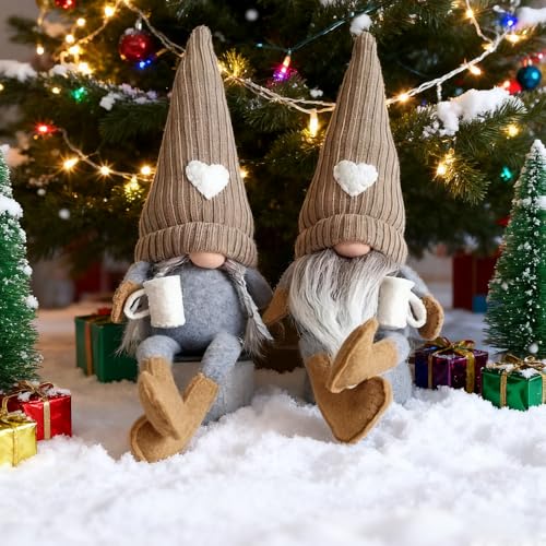 Mineup 2pcs Coffee Gonk Gnome Plush, Handmade Swedish Tomte Gnomes, Farmhouse Scandinavian Figurine for Christmas Decorations, Cafe Kitchen Home Office Decorations, Coffee Lovers Gifts, Brown
