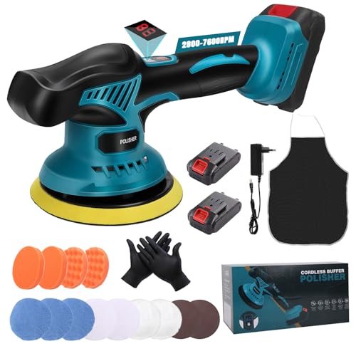 21 V polijstmachine voor auto, accupolijstmachine met 2 x 4,0 Ah accu's, 8 instelbare snelheden, accupolijstmachine met digitaal displayscherm, voor auto-details, polijsten, waxen