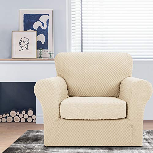 Maxijin 2 Piece Newest Jacquard Chair Covers With Arms Super Stretch Non Slip Chair Slipcover For Living Room Dogs Pet Friendly Elastic Sofa Couch Protector Armchair Cover (Chair, Light Beige) #TOP1