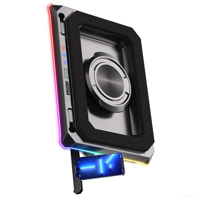 Base enfriadora para portátil con pantalla LCD de flujo de aire, 6 ventiladores turbo RGB para iluminación, diseño ergonómico para jugadores (A8)