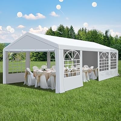 Raysfung 13' x 26' Heavy Duty Party Tent, Outdoor Wedding Tent with Removable Sidewalls&Sand Bags, Gazebo Canopy Shelter for Birthday Party, Outdoor Event