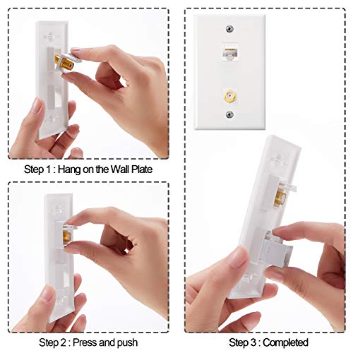 Placa de pared Ethernet Cat6 Coax toma de TV con conector de oro anticorrosión en blanco 3