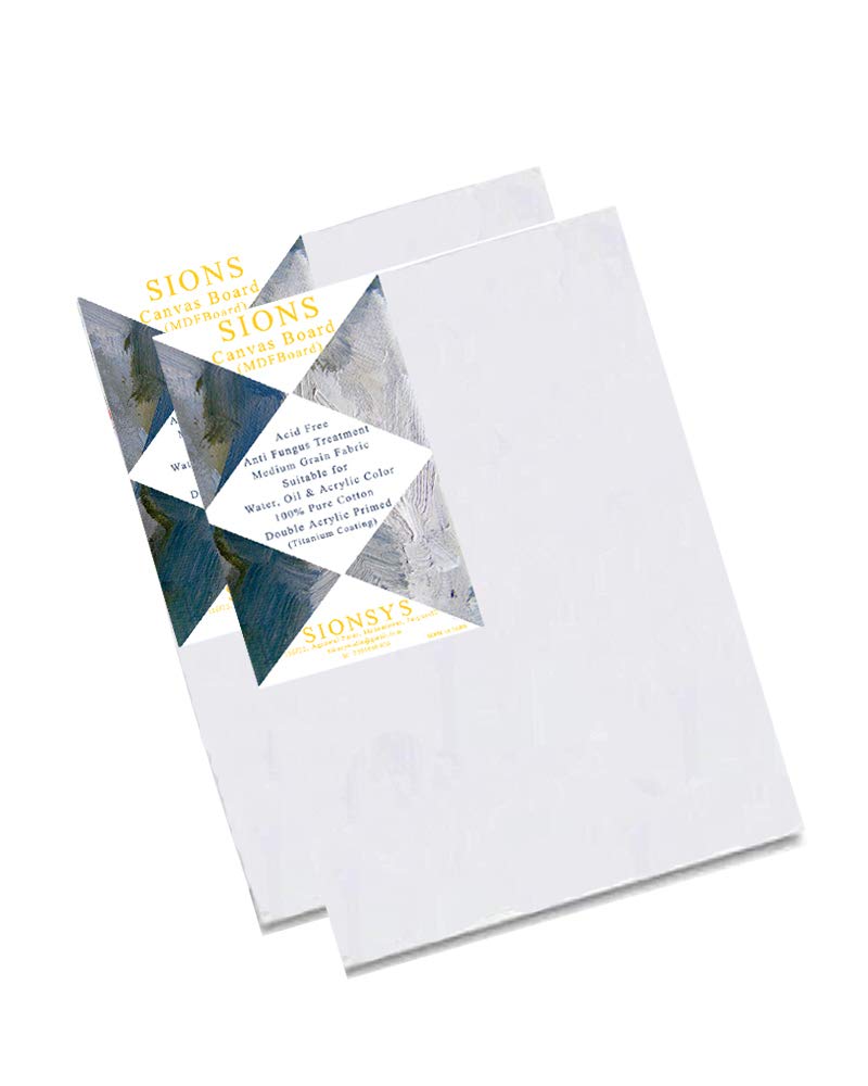 SIONS Cotton Primed Canvas Board Medium Grain 10 X 10 Inch - Pack of 2 - White