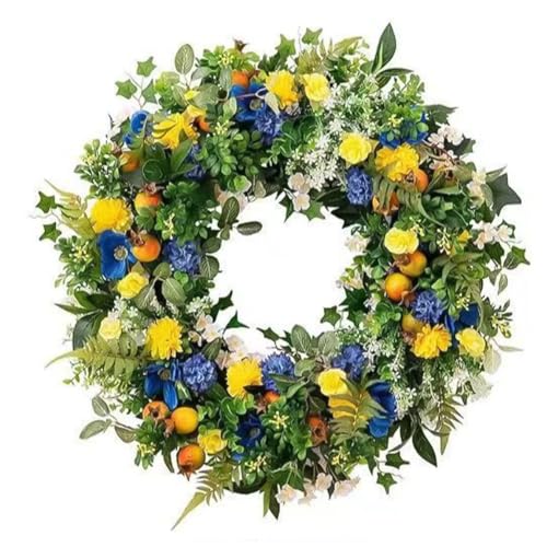 FACAIIO Couronne florale d'été pour décoration de porte – Couronne artificielle à suspendre de 35 cm, multicolore en plastique pour le printemps et l'été