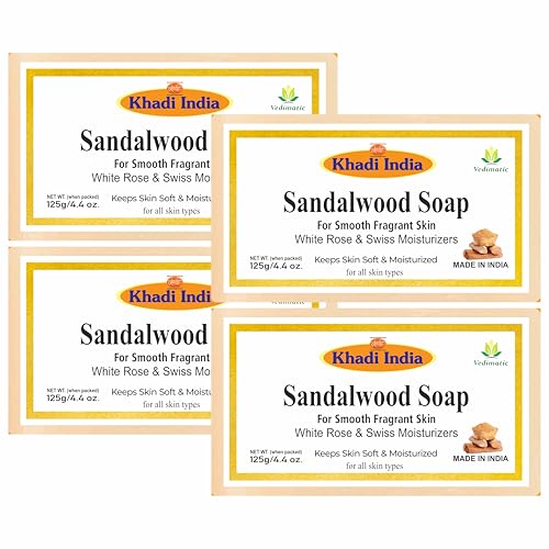 Image of Sandalwood Soap | Natural Handmade Soap | Herbal Bathing Soap for Hydrated Skin | Natural Soap with Essential Oils | Suitable for All Skin Types | Pack of 4