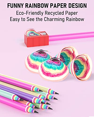 Nicpro 12Pcs Pencils #2, Hb Rainbow Colored Paper Pencils, Pre-Sharpened Wood-Cased Cute Pencils, Anti-Break Graphite Pencil With Eraser For Student Writing Drawing Drafting Sketching School Supplies #TOP2