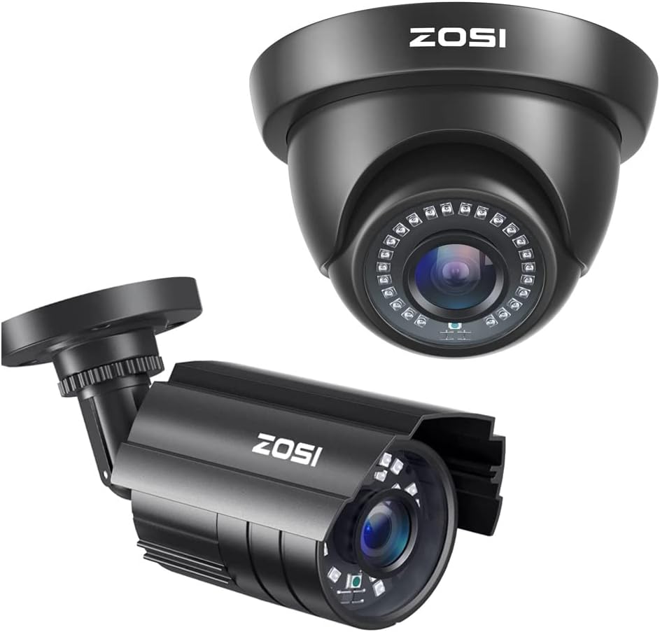ZOSI 1080P 4 en 1 caméra de sécurité CCTV, objectif 3.6mm 24 LED IR, Vision nocturne 80 pieds, caméra de Surveillance extérieure étanche  30