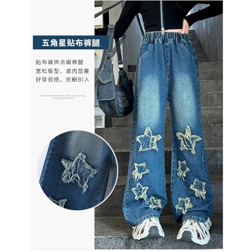 Girls Jeans Denim Elastic Waist Wide Leg Baggy Pants Kids Clothes 4-13 Years3