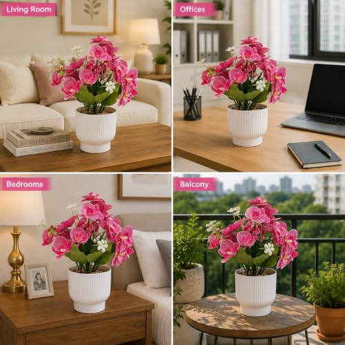 Image of CURATED CART Flower Pot with Artificial Flowers - Orchid Pink Flower with White Vase | Ideal for Home Decor | Office Decor | Gifting | Size 25 x 15cm