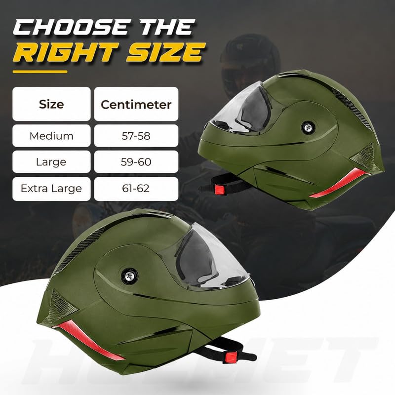 Image of Rydr AC Dx Flip-Up Full Face Motorbike Helmet - Green | | Durable Two-Wheeler Helmet for Men & Women | Comfortable Fit with Air Ventilation for Safe Bike & Scooter Riding