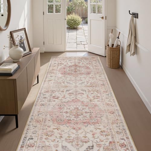 PADOOR Vintage Pink 2x10 Runner Rug โ Non-Slip, Washable
