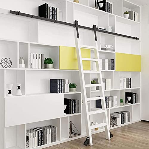Herrajes para escalera corrediza con riel negro de 400 cm y ruedas planas 4
