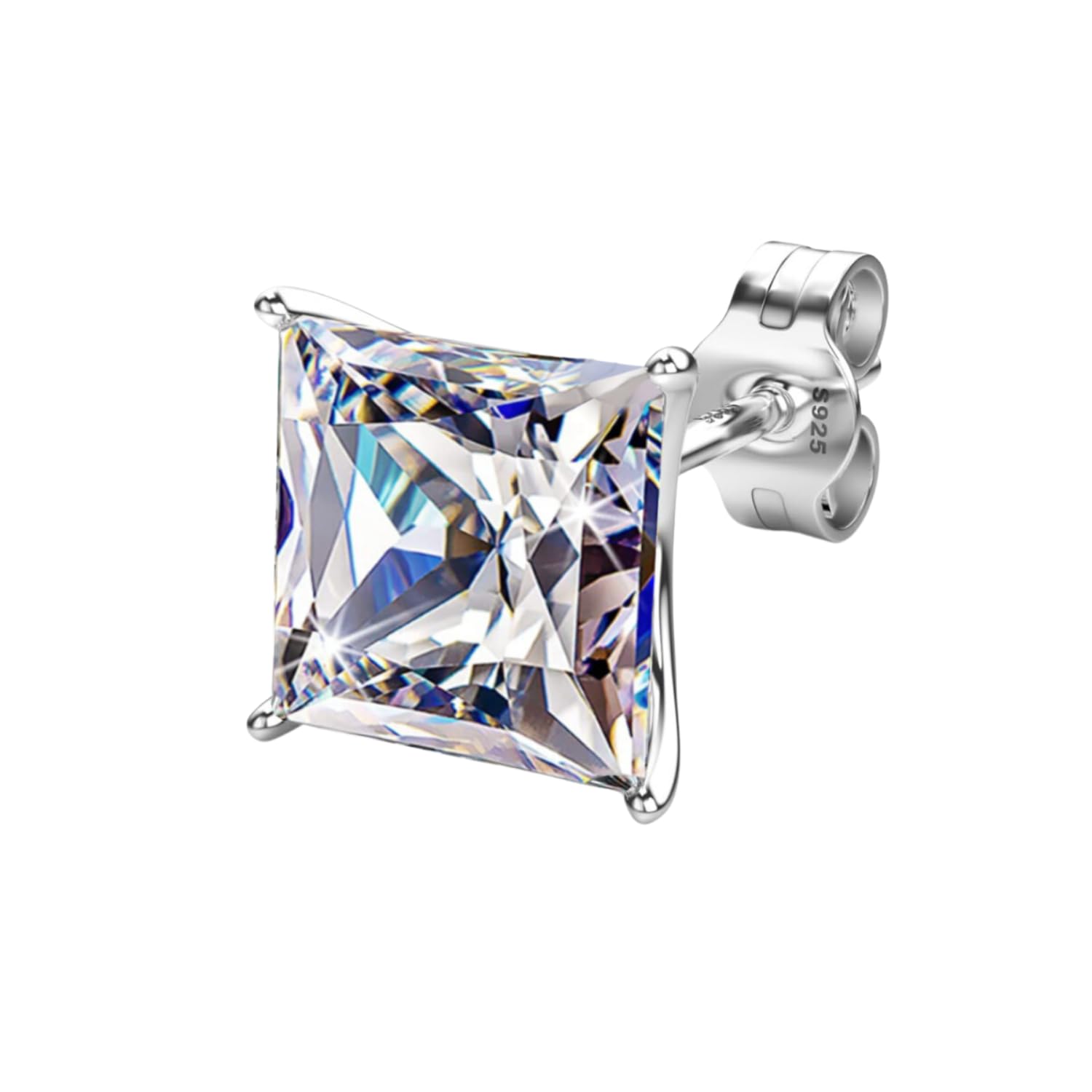 925 Silver Men's "Sparkling Martini" Square Solitaire Stud Earring | 92.5 Sterling Silver and Diamond like Brilliance Sparkling Zirconia | Single Stud for Men | Lovely Gift - Silver 7mm-image-49