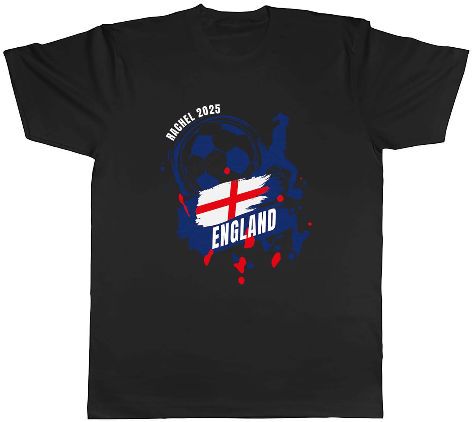 Shopagift Personalised England Football Supporter Fan 2025 Mens T-Shirt Tee Black