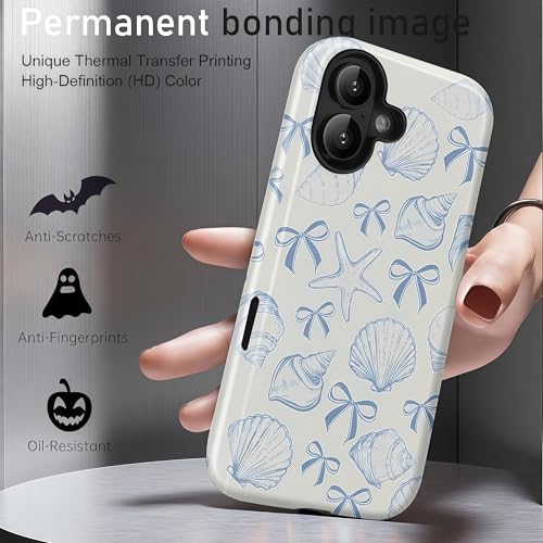 Coque iPhone 17 coquillage bleu rigide esthétique double couche pour fille