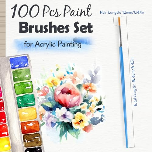 Image of Halobios Small Paint Brushes for Crafts, 100 Pcs Art Painting Brushes Round Paint Brushes Set for Acrylic Painting, Mini Paint Brush for Kids Adults Oil Watercolor Rock Painting Body Face Nail Art