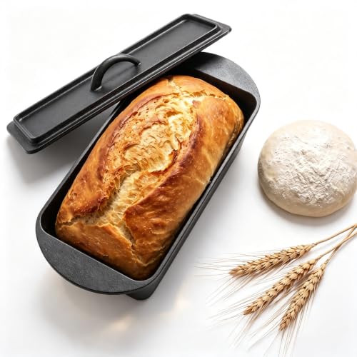 Molde de Pan de Hierro Fundido con Tapa, Molde Alargado Antiadherente para Masa Madre, Baguette y Pan de Molde, Mini Horno de Vapor, Resistente a Altas Temperaturas