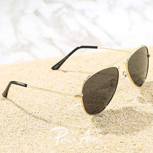 Pro Acme Small Polarized Aviator Sunglasses For Kids Boys Girls, Lightweight Metal Frame Age 2 – 10 (Gold Frame/Grey Lens) #TOP6