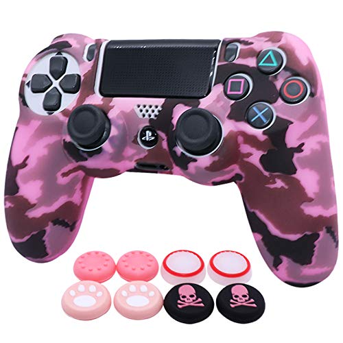 Pink PS4 Controller Skins RALAN,Silicone Controller Cover Skin Protector Compatible /PS4 Slim/PS4 Pro Controller (Pink Pro Thumb Grip x 6 ,Skull Cap Grip x 2) (Camouflage Pink )