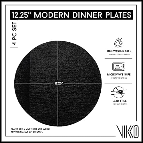 Miniatura 2 de Vikko Platos redondos para cena, juego de 4 elegantes platos negros con borde elevado y superficie texturizada, vajilla elegante de 12.25 pulgadas