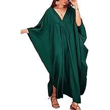 Women Solid Color Cover Up V Neck Batwing Sleeve Plus Size Beach Kaftan Dresses