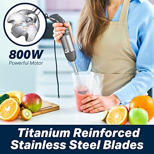 Mueller Smart Stick 800W, 12 Speed And Turbo Mode, 3-In-1, Heaviest Duty Copper Motor Immersion Blender, Titanium Steel Blades Hand Blender, Comfygrip Handle, Whisk, Beaker/Measuring Cup #TOP1