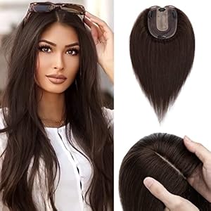 Benehair 14 Inch Hair Toppers for Women Real Human Hair 130% Density 4″x4.7″ Hand Made Silk Base 100% Remy Human Hair Wiglets Hairpieces for Thinning Hair -Dark Brown #2