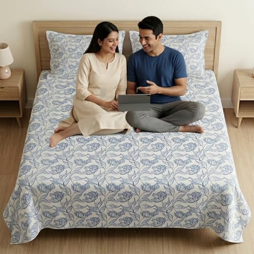 Image of Mafatlal 186 TC Metro Cotton King Size Bedsheet | 108 x 108 Inch| Soft, Breathable & Lightweight |Includes 2 Pillow Covers