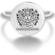 925 Sterling Silver Ring for Women High Polished Buddhist Gods Samantabhadri for Her Him Unisex Couple Gifts Band Ring Comfort Fit Size Adjustable