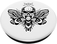 Vista 2 de Wicca Pagan Symbol White Skull Moth Occult PopSockets de base negra intercambiable PopGrip