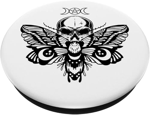 Miniatura 2 de Wicca Pagan Symbol White Skull Moth Occult PopSockets de base negra intercambiable PopGrip