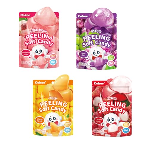 COKOC Peelable Gummies Variety Pack – 4 Fruit Flavors（Mango,Grape,Peach,Lychee) Fruit Candy Treats, 10.58oz(300g),Individually Wrapped,Easter Candy Bag