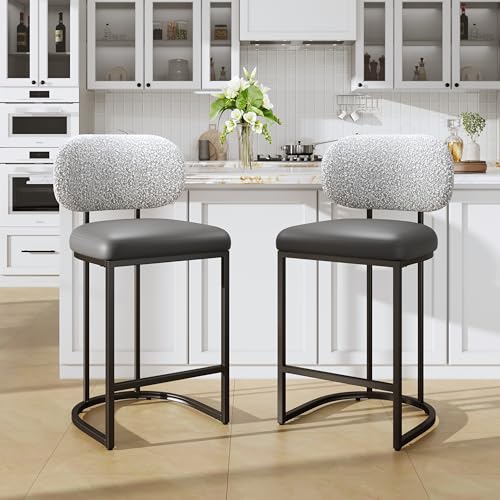 ALPHA HOME Barhocker 2er Set mit Lehne Küchenhocker mit Fußstütze Barstuhl 2er Set mit Metallgestell Barstühle für Küche, Esszimmer, Hausbar, Grau