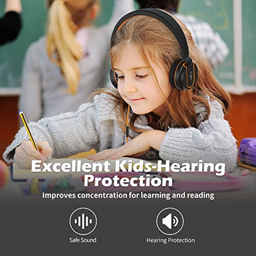 Image of AILIHEN I35 Kids Headphones for School with Mic, 93dB Safe Volume, Orange | Wired On Ear Headphones for Girls Boys, 3.5mm Foldable Lightweight for Classroom Chromebook, Laptop, Computer, Tablet