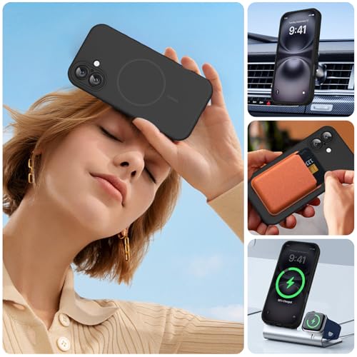 Image of Miracase Magnetic for iPhone 16 Plus Case, [Soft Anti-Scratch Microfiber Lining], Compatible with MagSafe, Liquid Silicone Shockproof Drop Protection Phone Case for 16 Plus,Black