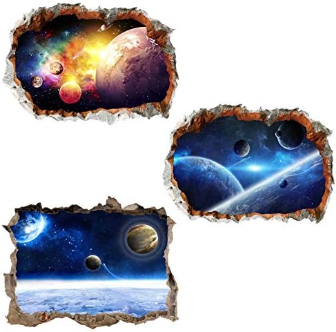 3 Pcs Universe Window Wall Stickers 3D Planet Wall Decals Galaxy Outer Space Star Wall Murals Wall Art Decorative Sticker for Kids Home Living Room Bedroom Nursery Removable Party Decor Decorations