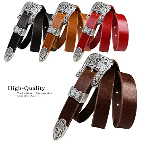 Women' Dress Belt Skinny Belt Ladies Waist Belt Genuine Full leather Belt 3/4" or 1" Wide, Multi-Style Options2