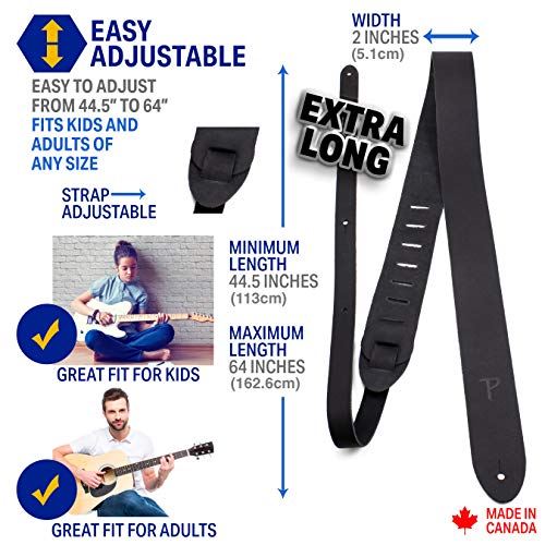 Couro Couros Básico de Perri correia de guitarra, comprimento polegadas de largura, Extra longa ajus