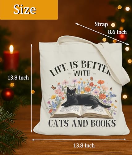 Image of Cat Gifts Tote Bag for Women Girls, Cat Lover Gifts Tote Bag for Daughter Besties, Medium Size with Inner Pocket