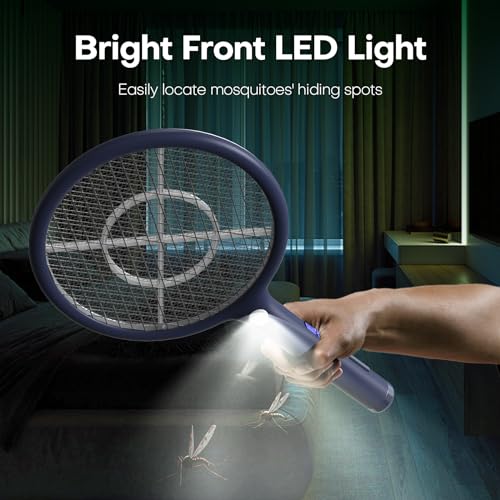 VEGREM-Raqueta-Mosquitos-Electrica-4000V-2-en-1-Matamoscas-Electrico-Lampara-Atrapa-Mosquitos-Base-de-Carga-USB-1200mAh-Bateria-Recargable-Luz-LED-Malla-Protectora-de-3-Capas-Azul