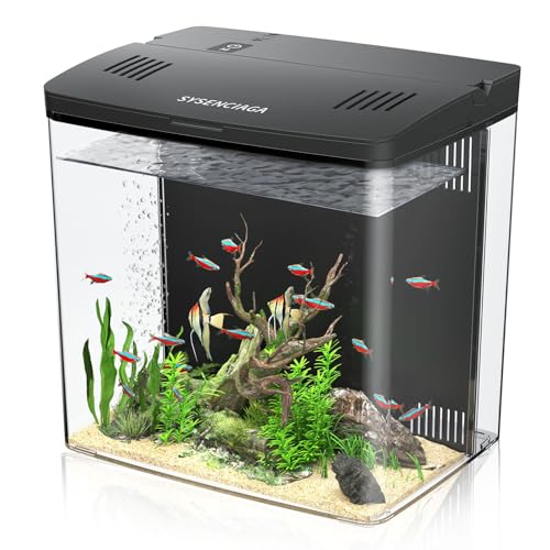 Desktop Fish Tank, 1.2 Gallon Self-Cleaning Smart Aquarium with Filter & 5-Color LED Light, Auto-Cycling Quiet Pump for Betta, Shrimp, Guppy, Goldfish