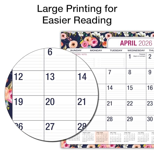 Image of Desk PAD: 22 inch x 17 inch Large Print Desk Pad Calendar, APR 2026 - DEC 2027, 21 Months, (Small Navy Floral)