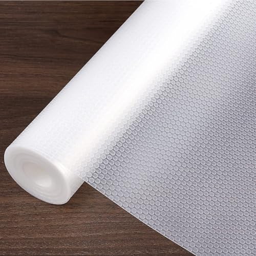 60cmx500cm Clear Drawer Liner, Non Slip Shelf Liner for Kitchen Cabinets, Pantry - Waterproof, Easy to Cut PVC Cabinet Liner, Transparent Protective Mat for Drawers, Cupboards, Shelves (1 Roll)