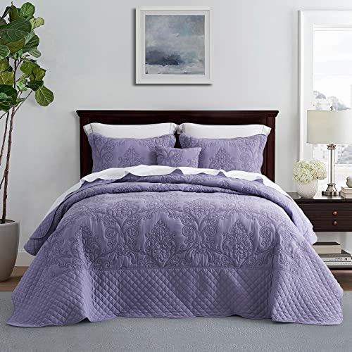 Image of CHIXIN Bedspread Coverlet Quilt Set Full Size - Lightweight Bedding Cover - Beautiful Stitching - 5 Piece Reversible Bedspread - Luxury Damask Paisley Pattern (Full, Lavender)